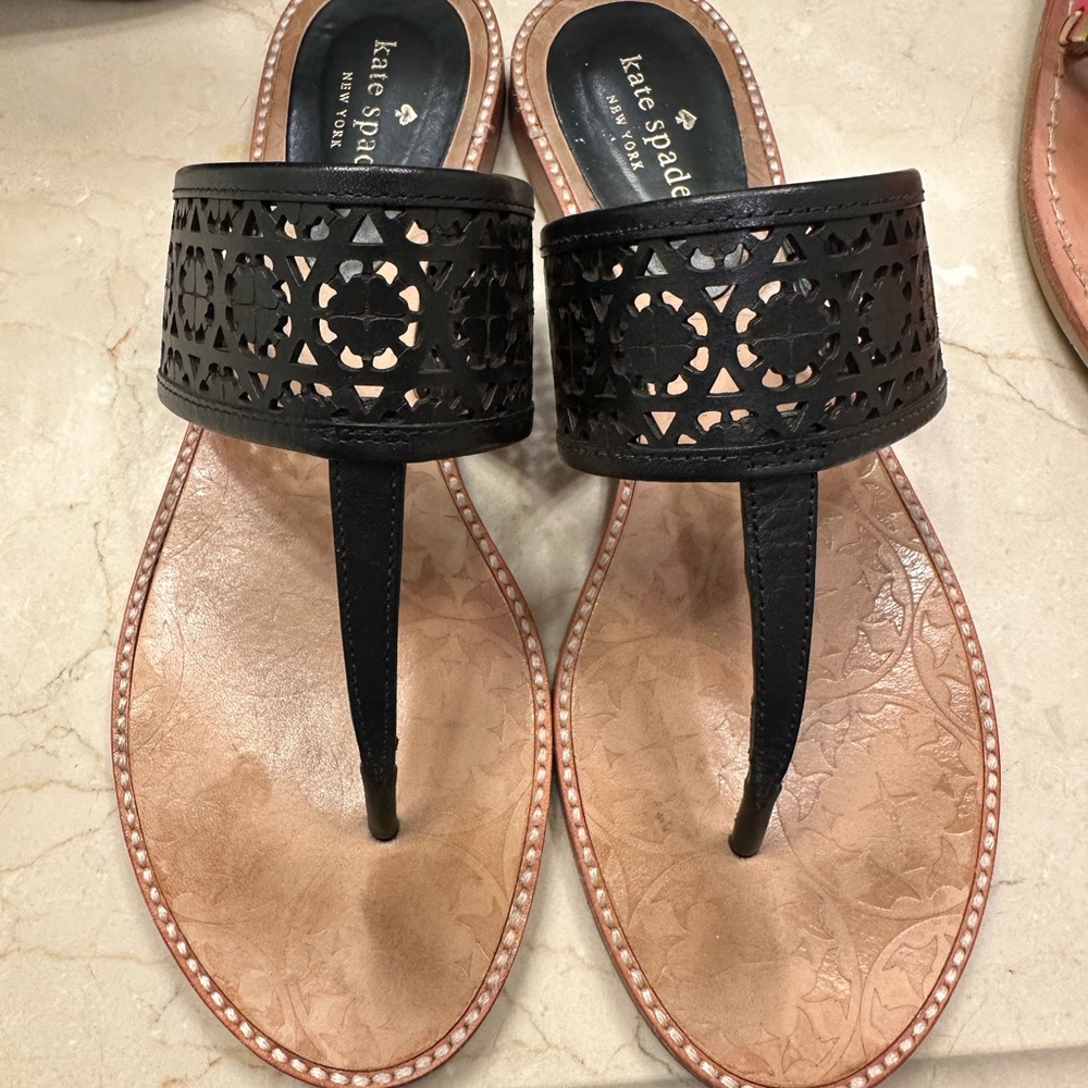 Kate Spade Black and Tan Sandals with Geometric Strap